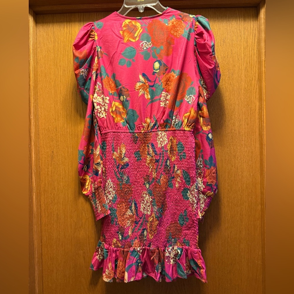 Vibrant Pink Floral Smocked Mini Dress - Picture 2 of 5
